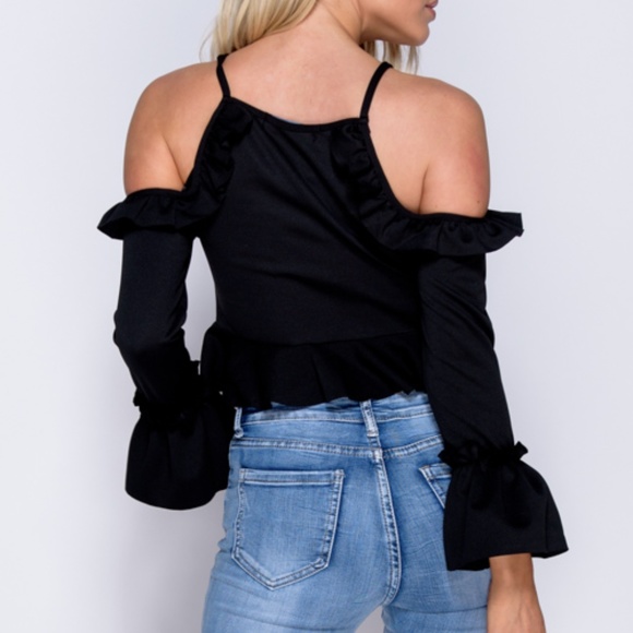 *LAST DAY CLEARANCE* Ruffle Trim Cold Shoulder Top - Picture 5 of 7
